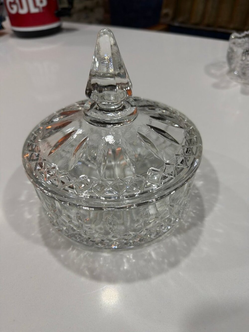 Vintage Indiana Glass Clear Princess Candy Dish with Lid Pointed Patterned Glass